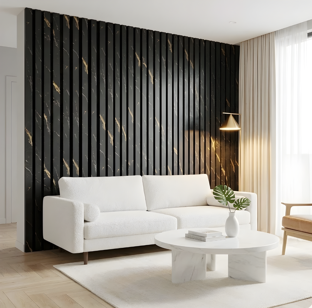 Premium Wall Panel 240cm x 60cm - 35mm Width - Black & Gold Marble